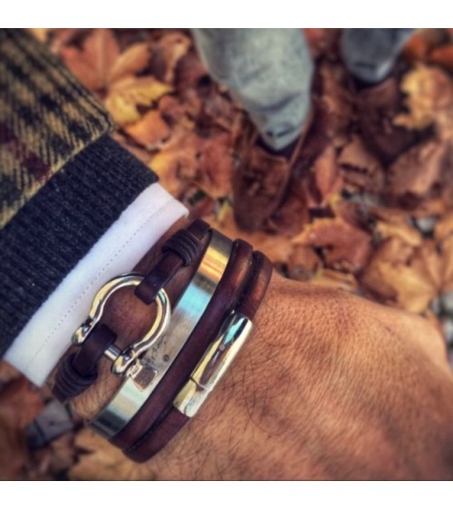 BRACELET CLIP MARRON HOMME TENDANCE