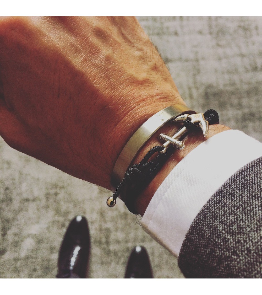 Sterling Silver Anchor Men's Black Leather Bracelet | REEDS Jewelers
